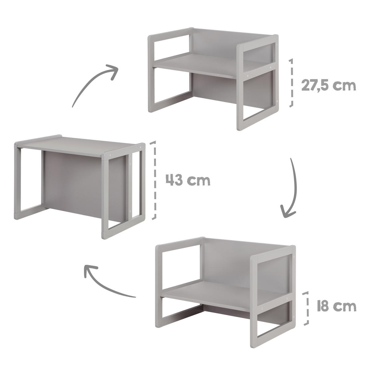 KINDERSITZGRUPPE 3in1 - Grau, Holzwerkstoff (61/30/44cm) - Roba