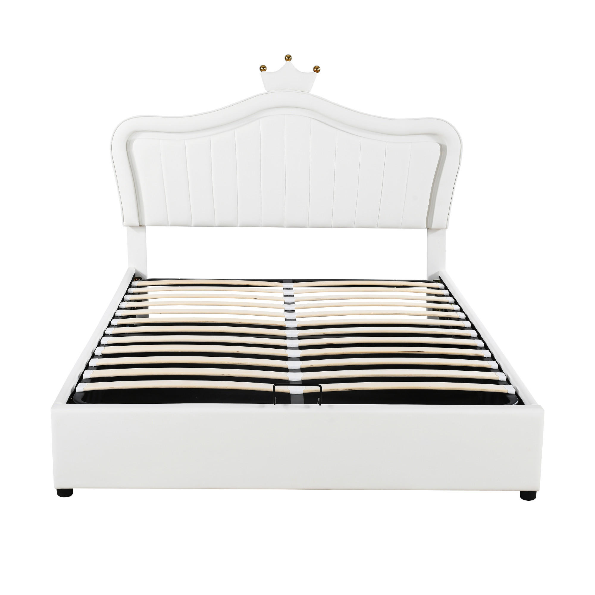 KINDERBETT 140x200 cm Weiß PU Leder Stauraum LED Lattenrost - Weiß, Holzwerkstoff - FLIEKS