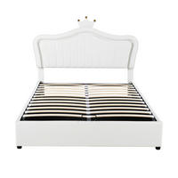 KINDERBETT 140x200 cm Weiß PU Leder Stauraum LED Lattenrost - Weiß, Holzwerkstoff - FLIEKS