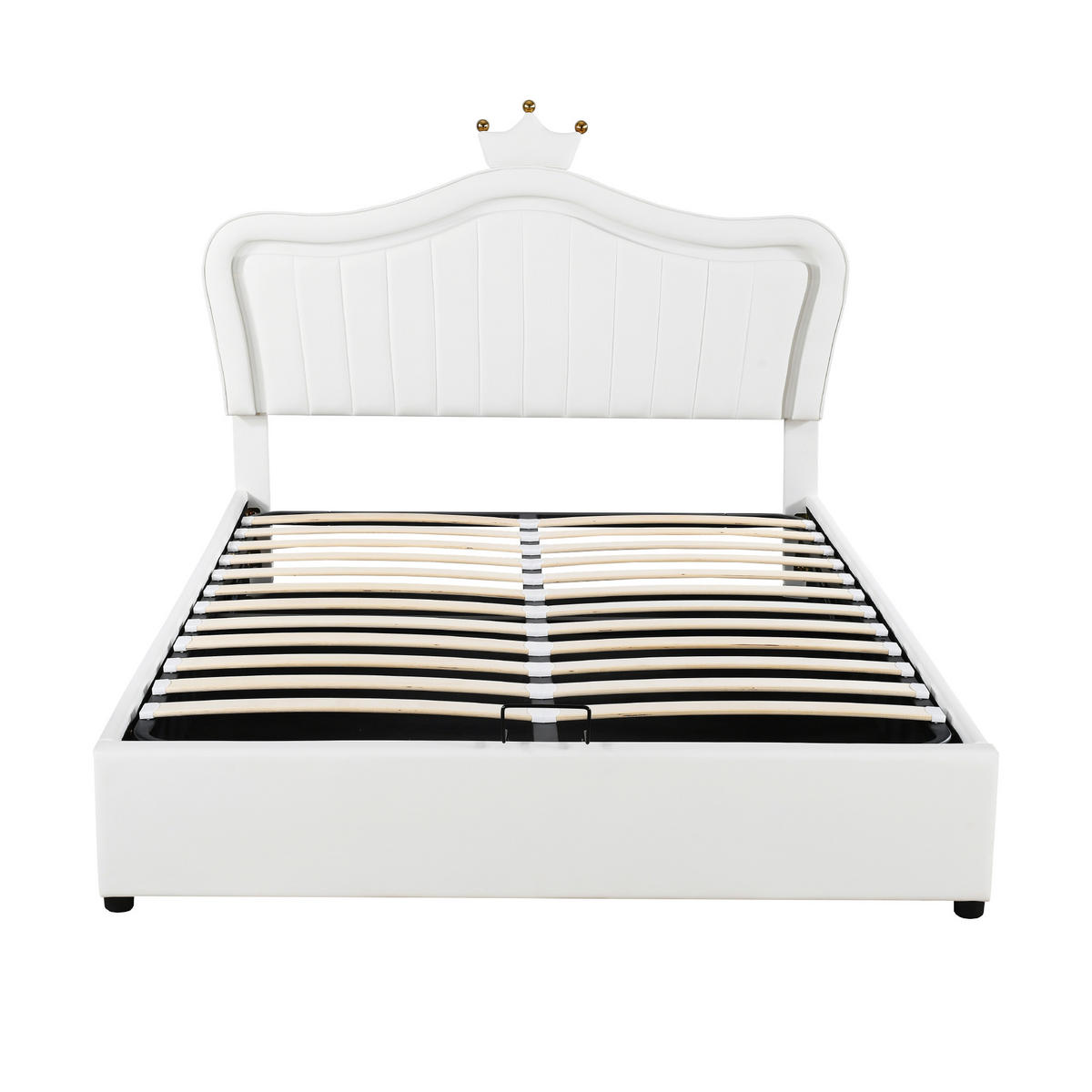 KINDERBETT aus Kunstleder 140x200 cm in Weiß mit LED & Stauraum - Weiß, Leder (140/200cm) - Modfu