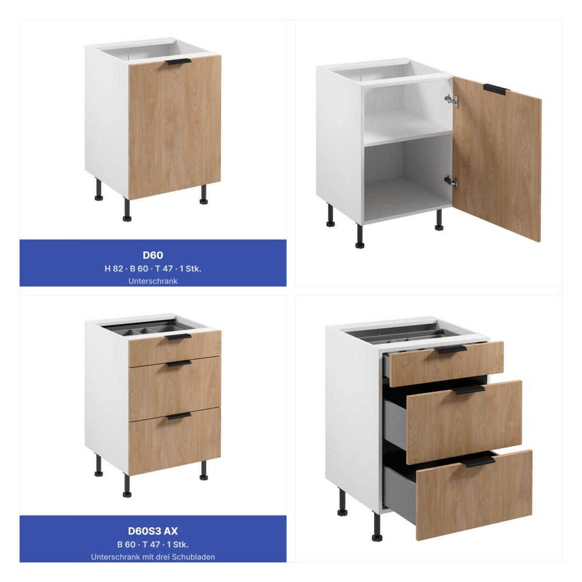 KÜCHENZEILE 300 cm - Sorento KS1-M300 - in Weiß/Sonoma Eiche - Beige/Schwarz, Holz (300/247/58cm)