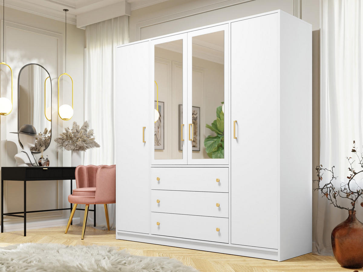 KLEIDERSCHRANK Retro Lux D4 - Goldfarben/Weiß, Holzwerkstoff (196/200/58cm) - MIRJAN24