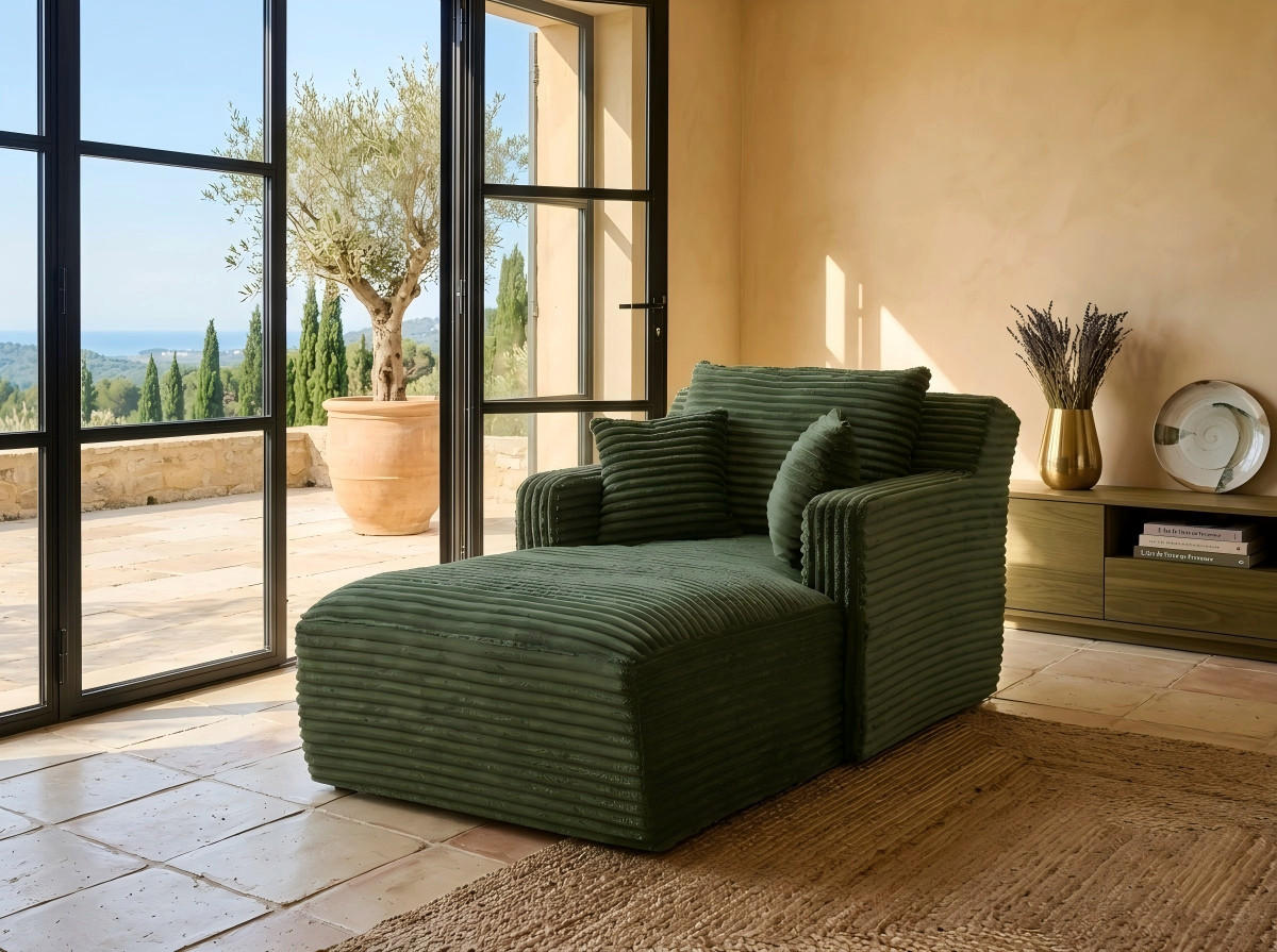 RELAXSESSEL aus Cord Modulare Chaiselongue & ohne Montage - Grün, Textil (32.99/127/32.99cm) - Urban Meuble
