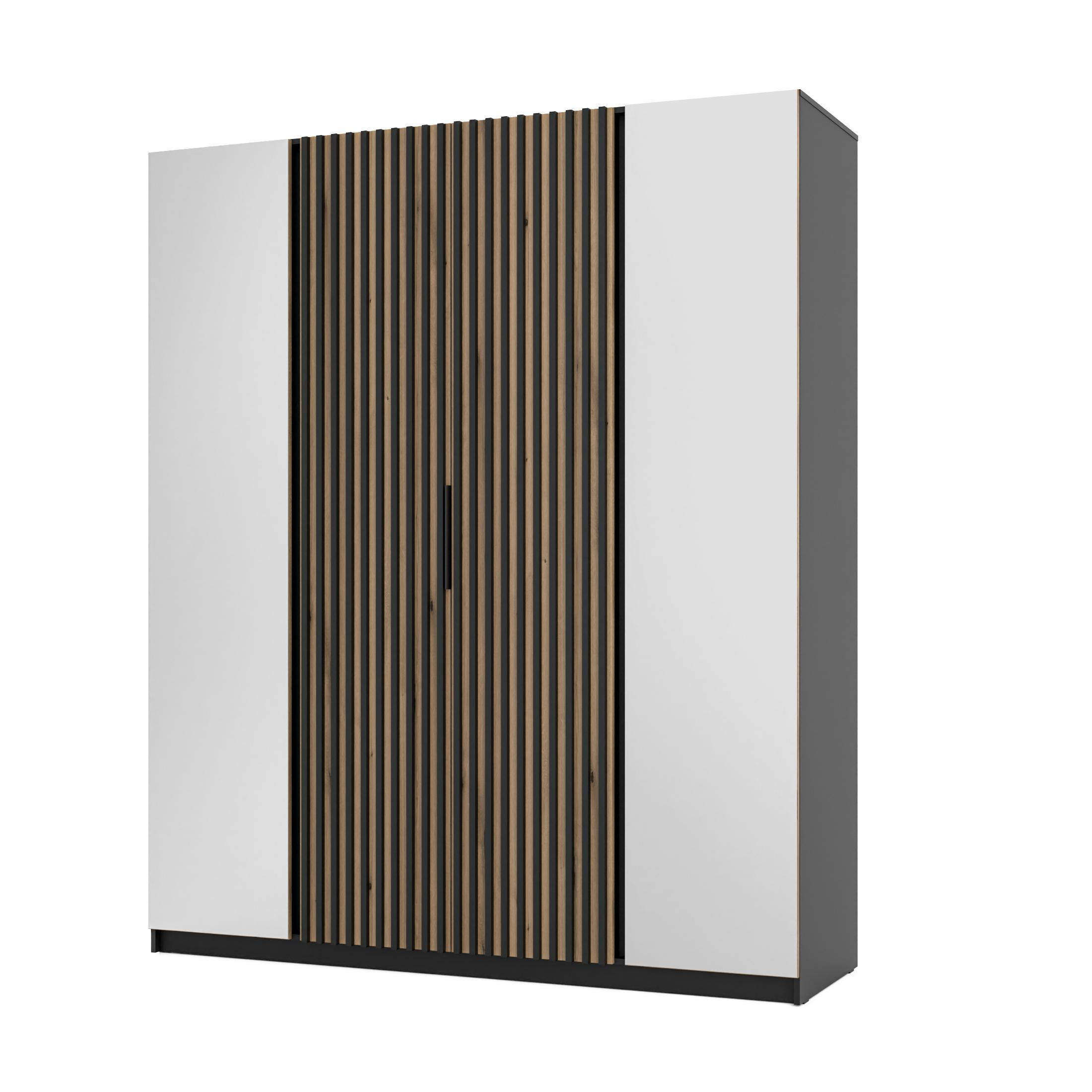 AX Living Kleiderschrank Schwarz, Eiche 200x239x61.9 cm
