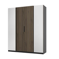 KLEIDERSCHRANK Nehir Korpus Schwarz, Front Eiche Evoke/Schwarz 200 cm - 4T Modern mit Spiegeln außen und Lamellentüren mittig - Eichefarben/Schwarz, Holzwerkstoff/Kunststoff (200/239/61.9cm) - AX Living