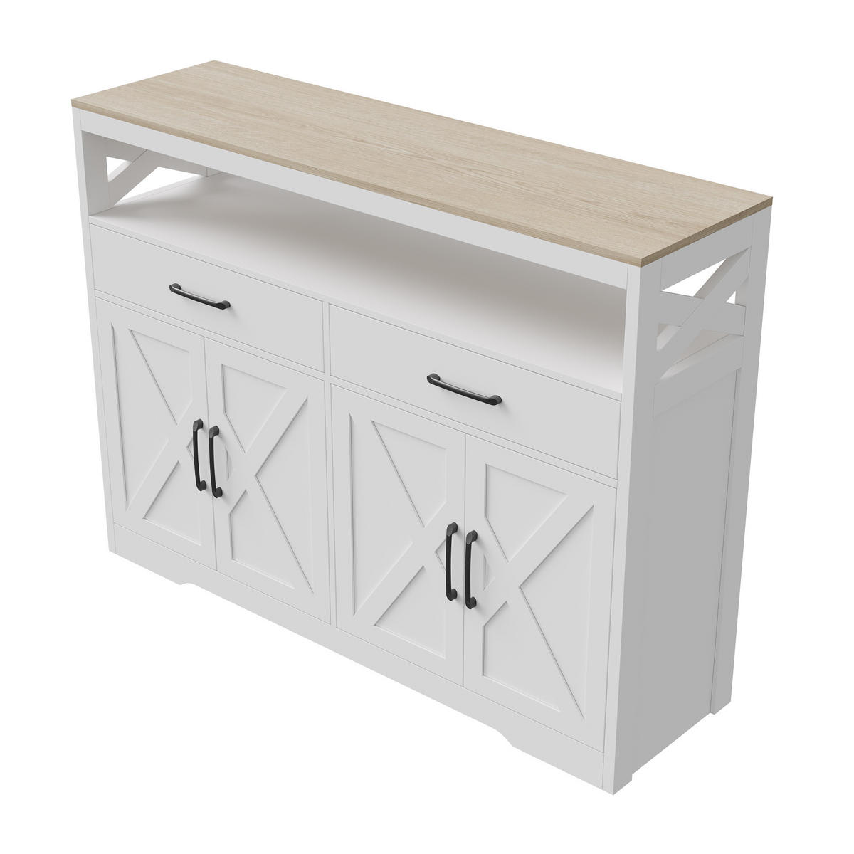 SIDEBOARD weiß holz 2 schubladen 2 türen offene regale - Weiß, Holzwerkstoff (40/105/140cm) - SHOPENTRA