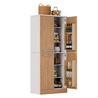 BUFFET 76/42/180 cm aus MDF mit 4 Türen und verstellbaren Einlegeböden Weiß/Natur - Weiß, Holzwerkstoff (76/180/42cm) - Modenvie