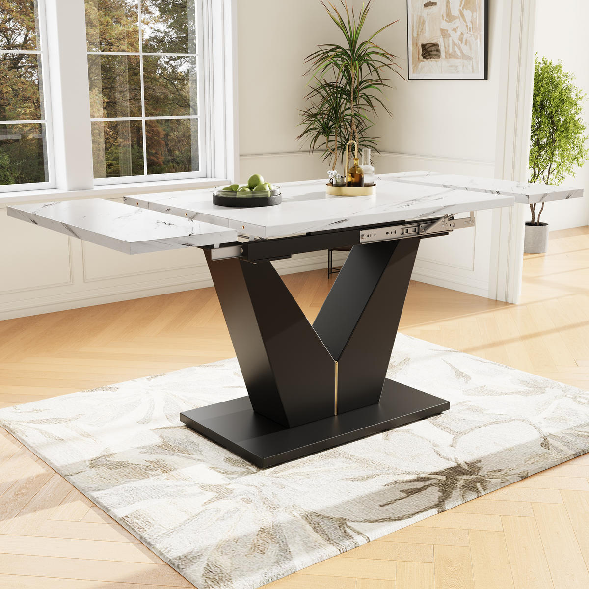 AUSZIEHTISCH Weiß Marmoroptik 99-159/75/75 cm - Weiß, Holz (75/99/75cm) - PANGIVO