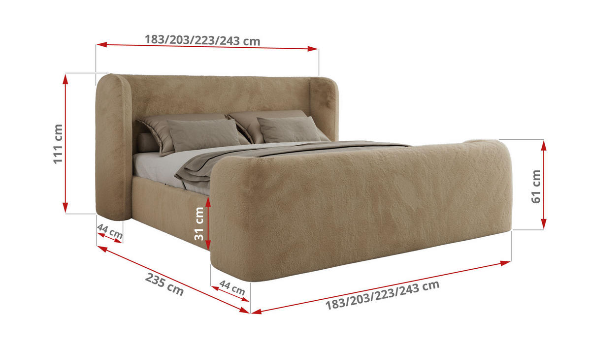 POLSTERBETT EMORA CLASSIC DUO 140/200 - Beige Plüsch - Multipocket-Matratze - Beige, Textil (140/200cm) - MKS