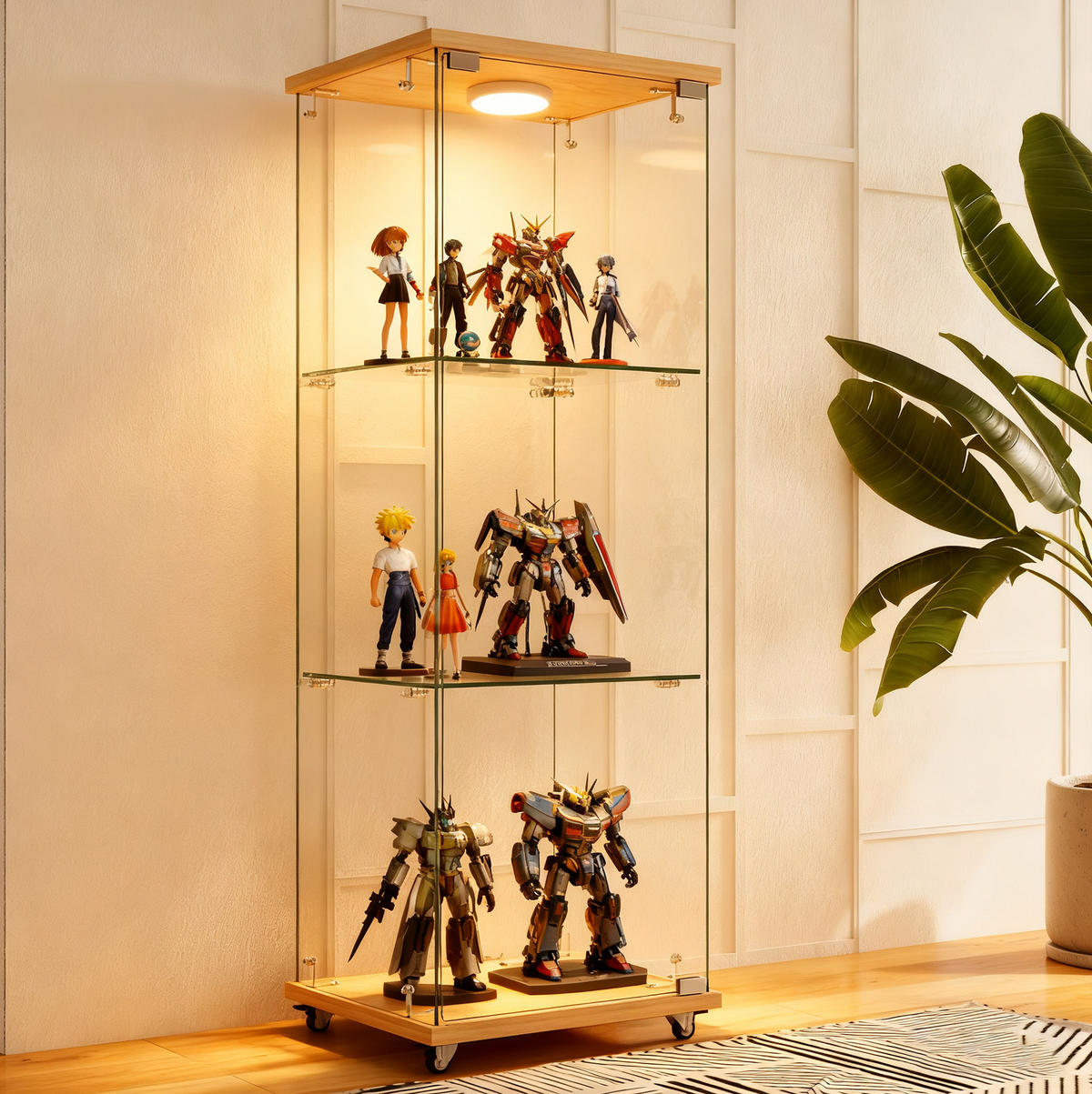 VITRINE 42,5/36,5/120 cm aus MDF und Glas mit LED-Beleuchtung Naturfarben - Naturfarben, Holzwerkstoff (42.5/120/36.5cm) - Modenvie