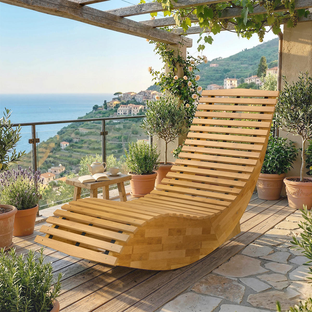 SCHAUKELLIEGE aus Akazienholz - Naturfarben, Holz (60/77/156cm) - Outsunny