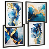 BILDER SET 4er Set - 50x50 cm & 40x60 cm Schwarzer Rahmen - Blaue abstrakte Muster - Schwarz, Kunststoff (50/50cm) - TULUP