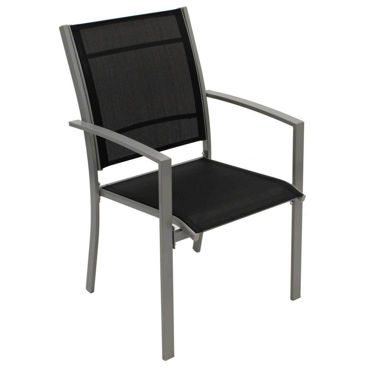 GARTENSTUHL Leeds, Metall silber + Textilgewebe schwarz, 4-er Set - Grau, Metall (55/89/64cm) - TPFGarden