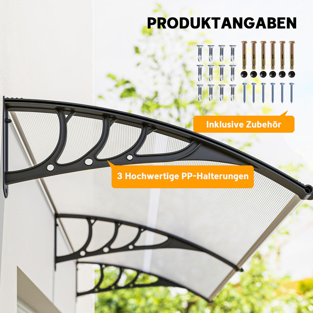 PULTVORDACH Vordach für Haustür 75x195x23 cm 5mm Polycarbonat Alu Transparent - Multicolor, Kunststoff (195/23/75cm) - Outsunny
