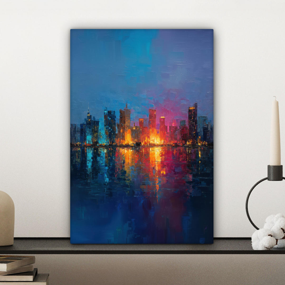 LEINWANDBILD Skyline - Pinselstriche - Dunkelblau - Leuchtend Deko Wohnzimmer 20x30 cm - Blau, Textil (20/30cm) - MuchoWow