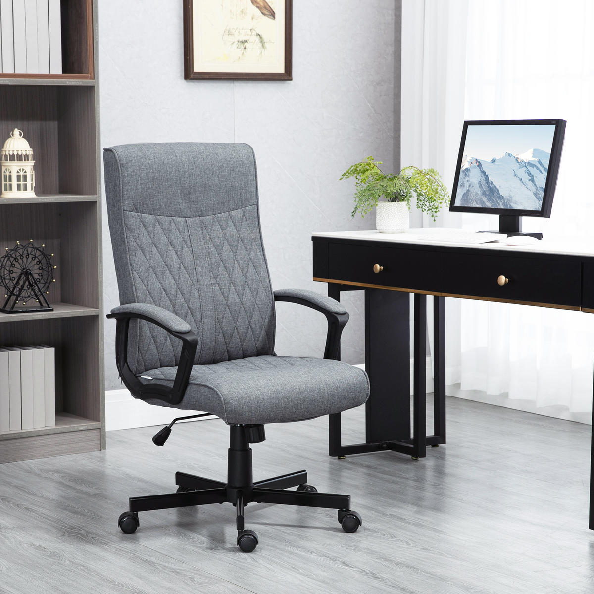 BÜROSTUHL mit Wippfunktion, Höhenverstellbarer Schreibtischstuhl für Büro Grau - Dunkelgrau, Metall (65/112.5/72cm) - Vinsetto