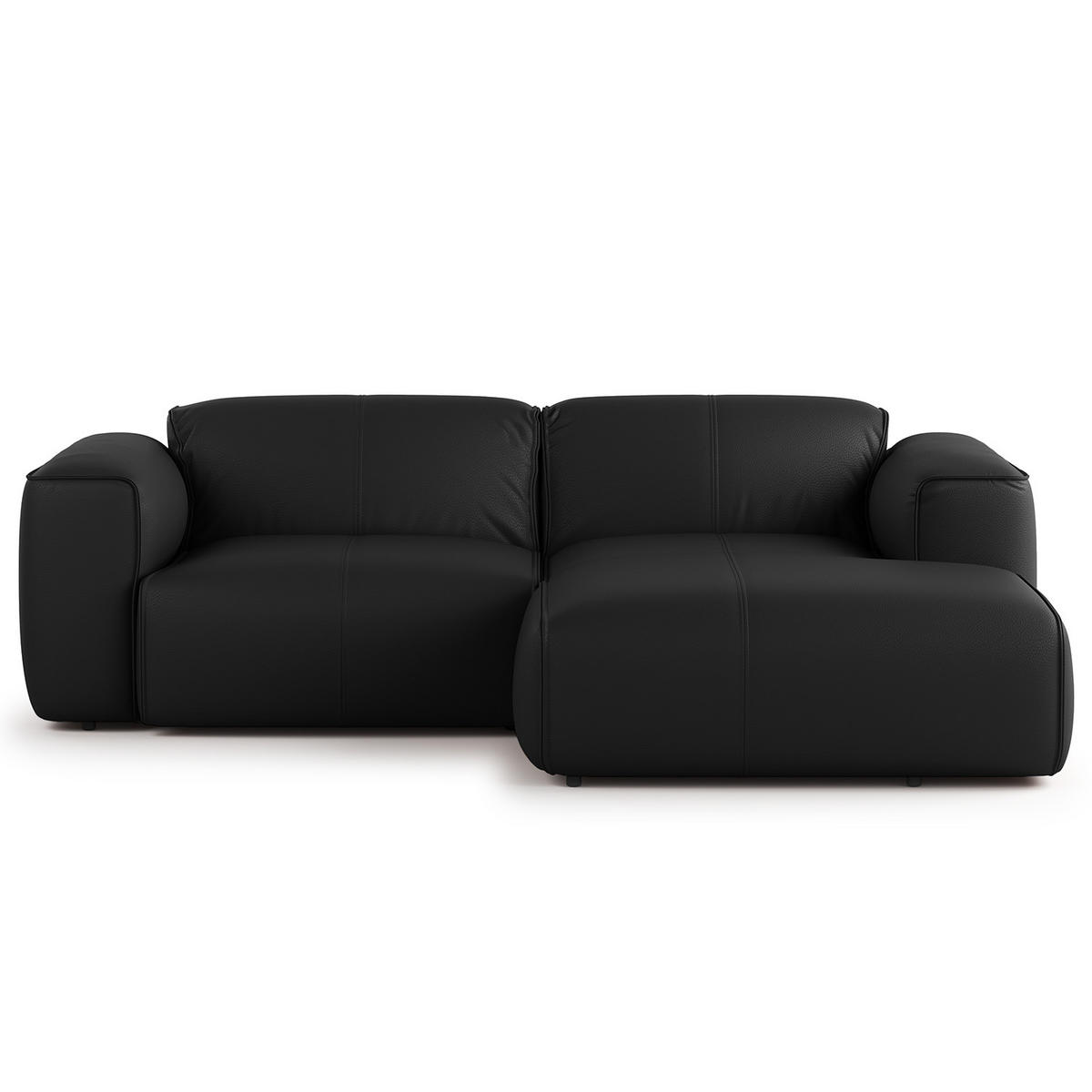 ECKSOFA mit XL-Longchair - Schwarz, Leder/Kunststoff (260/171cm) - home24