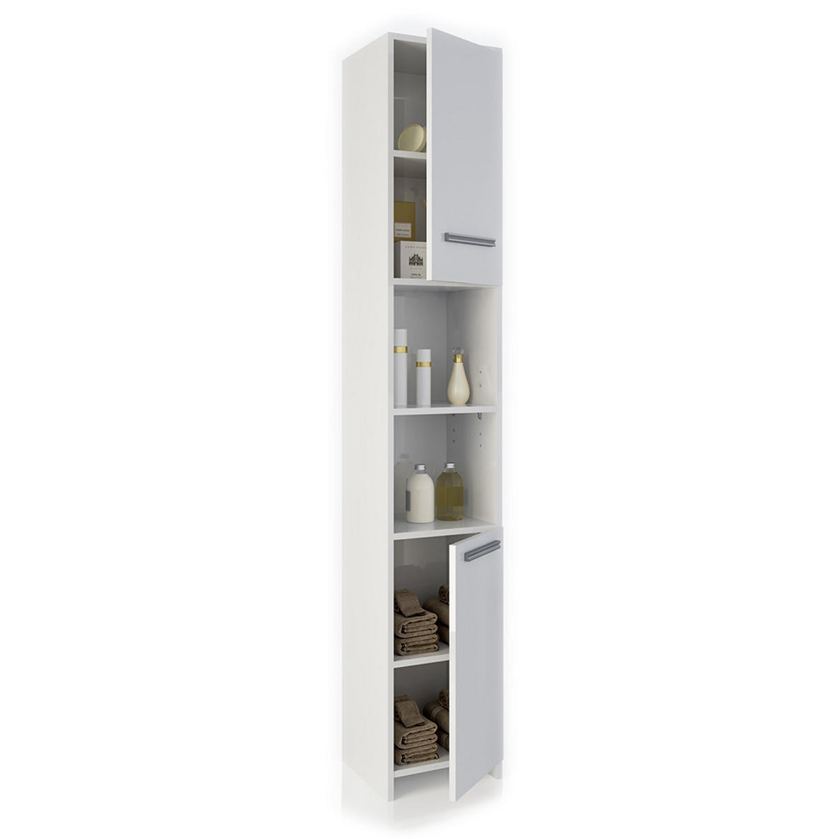 BADSCHRANK Kiko Weiß 30 x 190 cm - Weiß, Holzwerkstoff (30/195/30cm) - Vicco