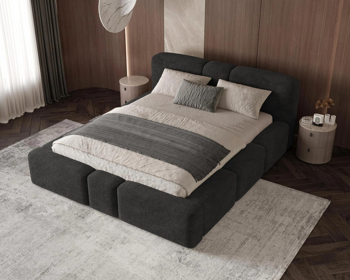POLSTERBETT Monte 160x200 cm mit stabilem Metallrahmen, Bettkasten und Stauraum, Doppelbett mit Kopfteil - Monte Schwarz - Schwarz, Holzwerkstoff (160/200cm) - Chilly