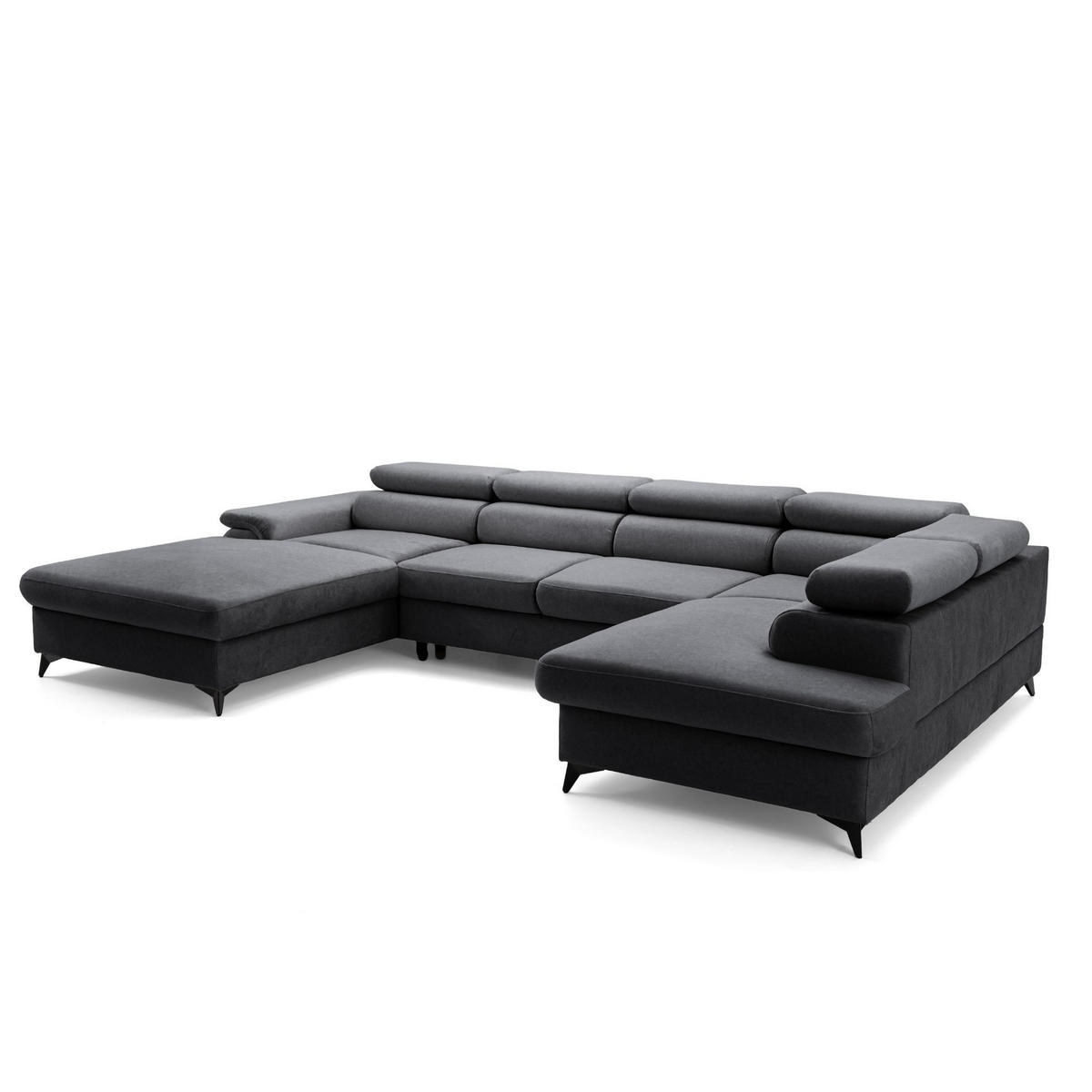 ECKSOFA U-Form PLAZA U Rechts mit Schlaffunktion 125x256 Velours Anthrazit - Anthrazit/Schwarz, Holz/Kunststoff (210/95/350cm) - Muffo