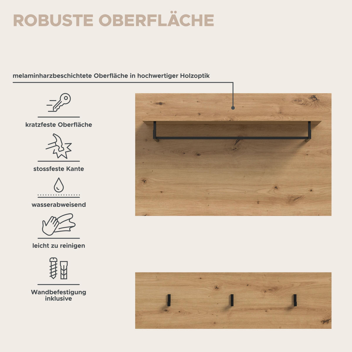 GARDEROBENPANEEL Nova Garderobe in Basalt grau Nb. und Artisan Nb. B/H/T: 80x73x27 cm - Eiche Artisan, Holzwerkstoff (80/73/27cm) - Homes & Jones