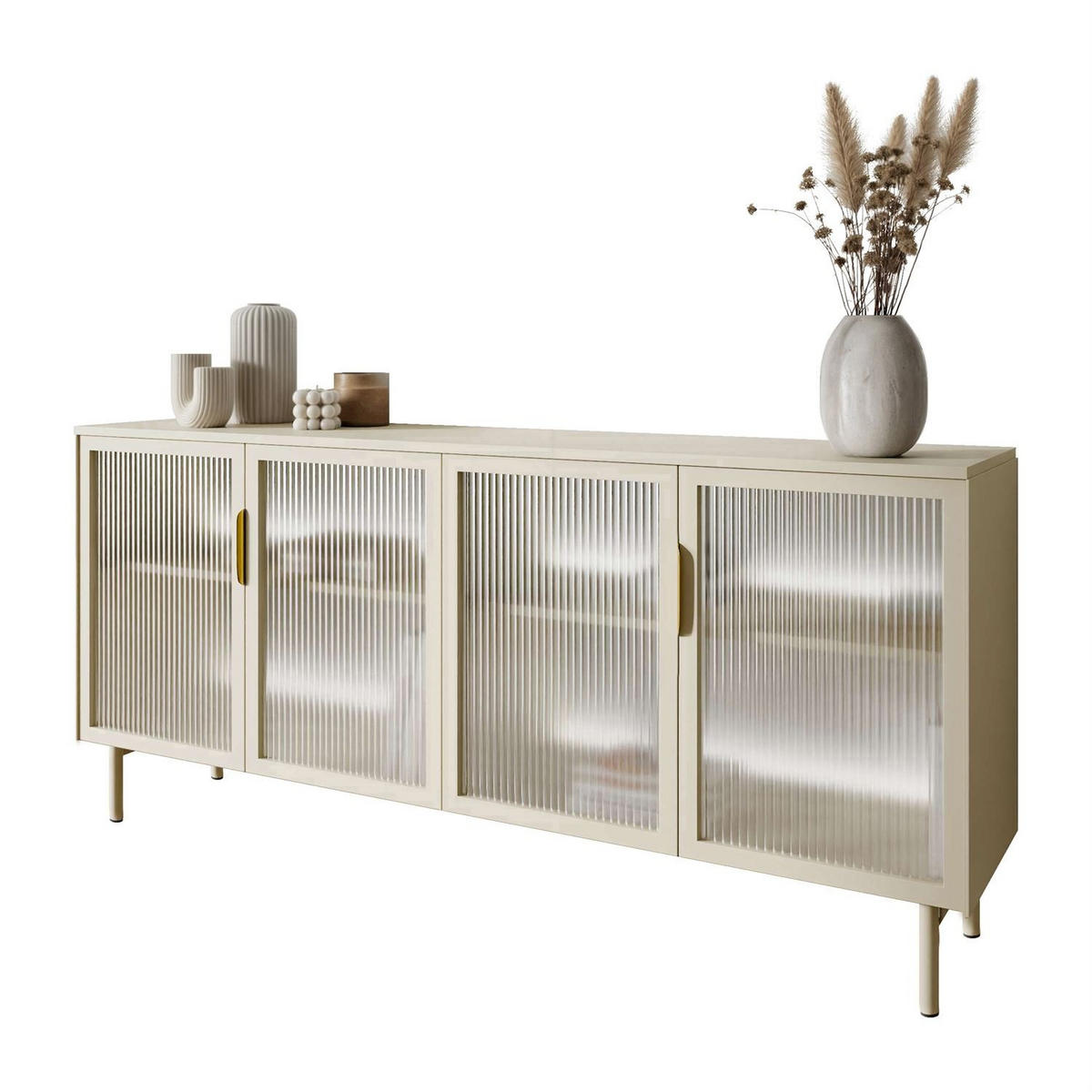 KOMMODE LINEA mit Glasfronten und LED-Beleuchtung Kaschmir - Kaschmir, Holzwerkstoff (181/83/39cm) - Lookway