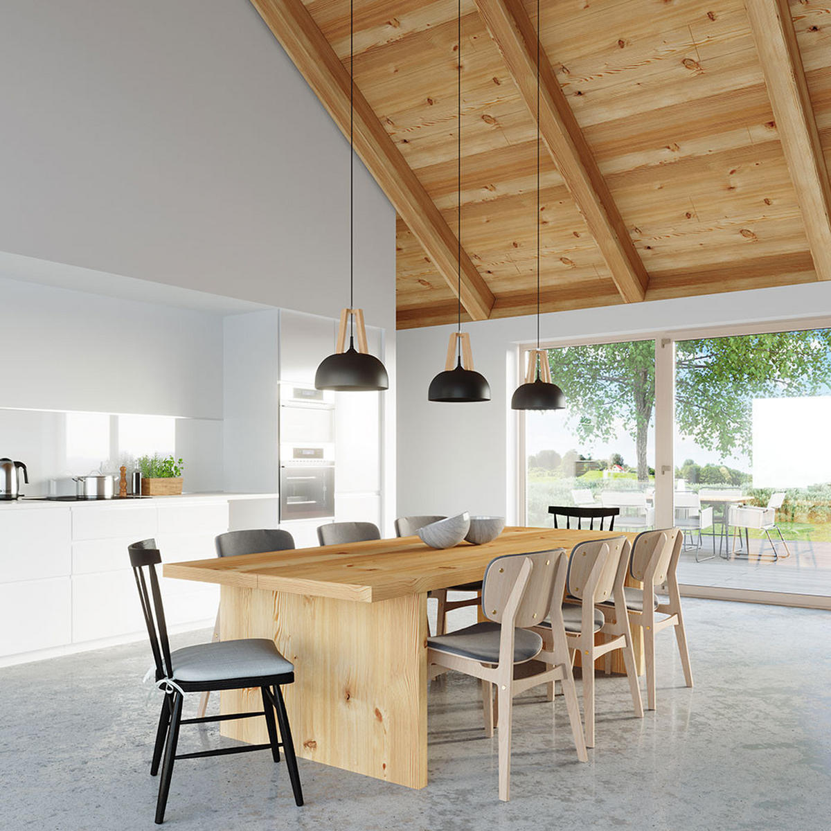 HÄNGELEUCHTE Stahl Schwarz Holz Natur - Schwarz, Holz (30/30/100cm)