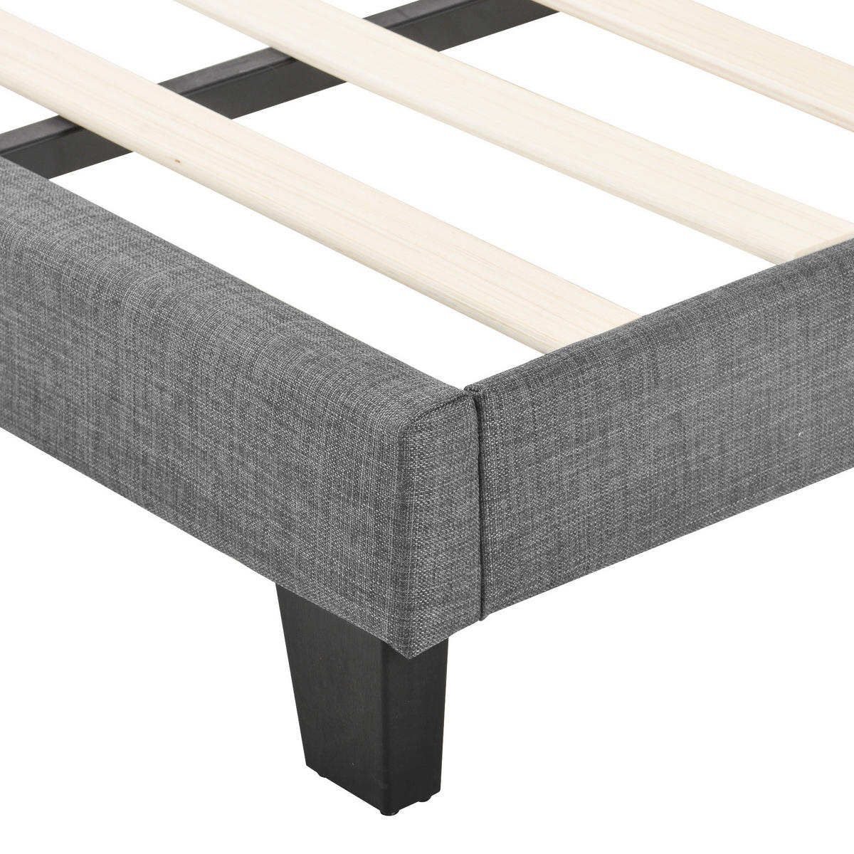 POLNJENA postelja iz lanu 90x200 cm siva z visokim vzglavjem, letvenim dnom in tihim stabilnim okvirjem - siva, tekstil (90/200cm) - Modfu