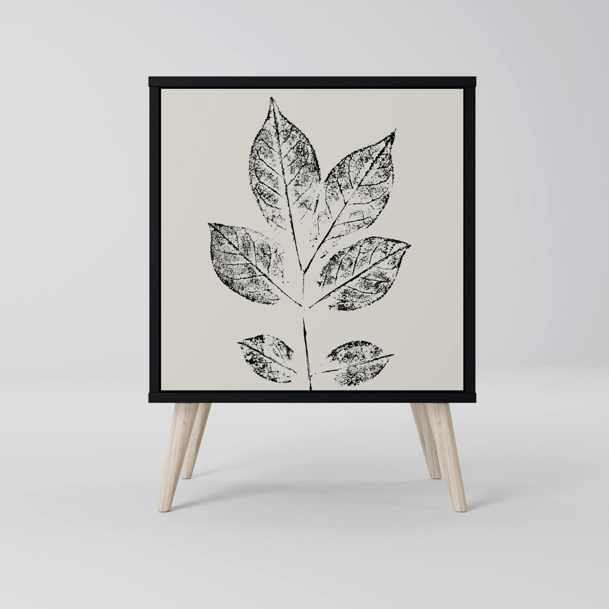 SIDEBOARD LEAFY STAMPS, Schwarz, 57,5x42x67,5 cm, Schwarze Metall-Rahmenfüße - Multicolor/Schwarz, Holzwerkstoff/Metall (57.5/67.5/42cm) - SpaceRebels