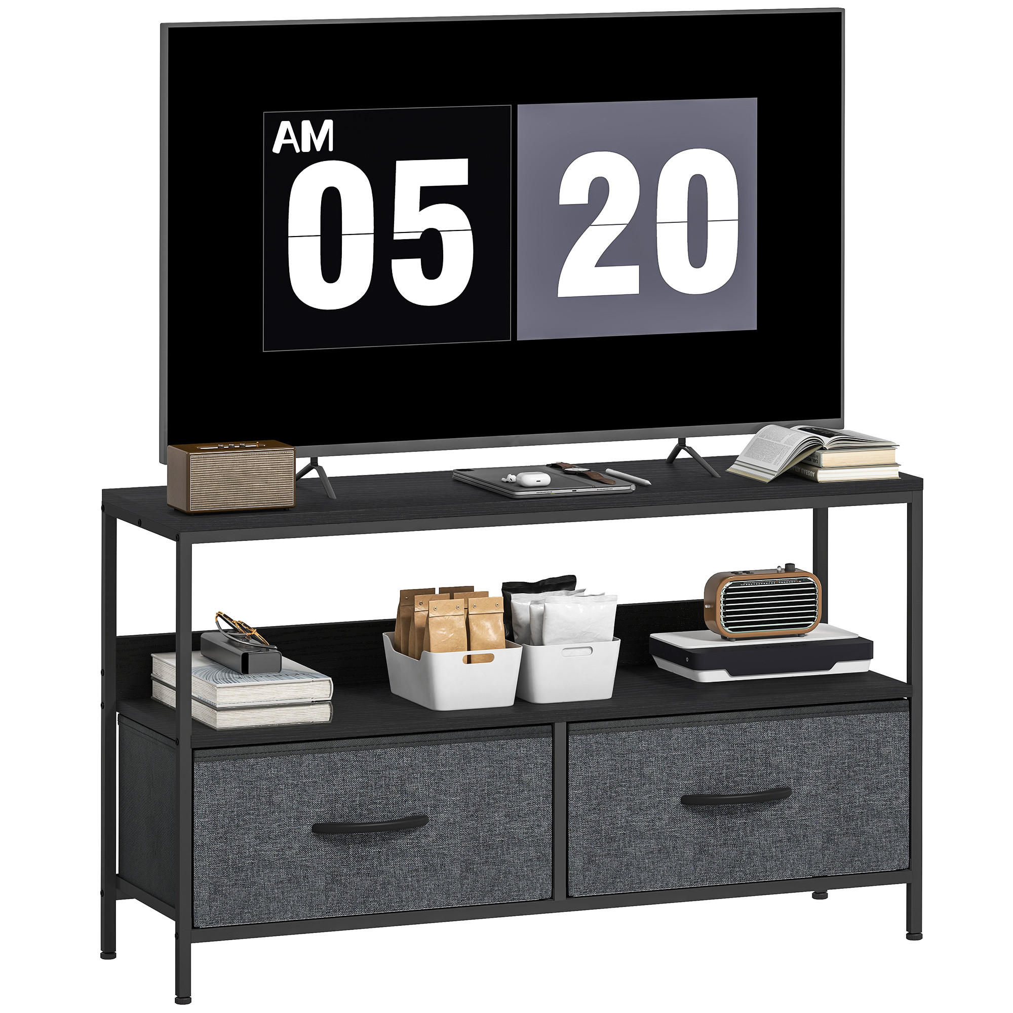 TV-LOWBOARD Dunkelgrau 98/29/56 cm, 2 faltbare Schubladen, Metallgestell - Dunkelgrau, Metall (98/56/29cm) - PANGIVO