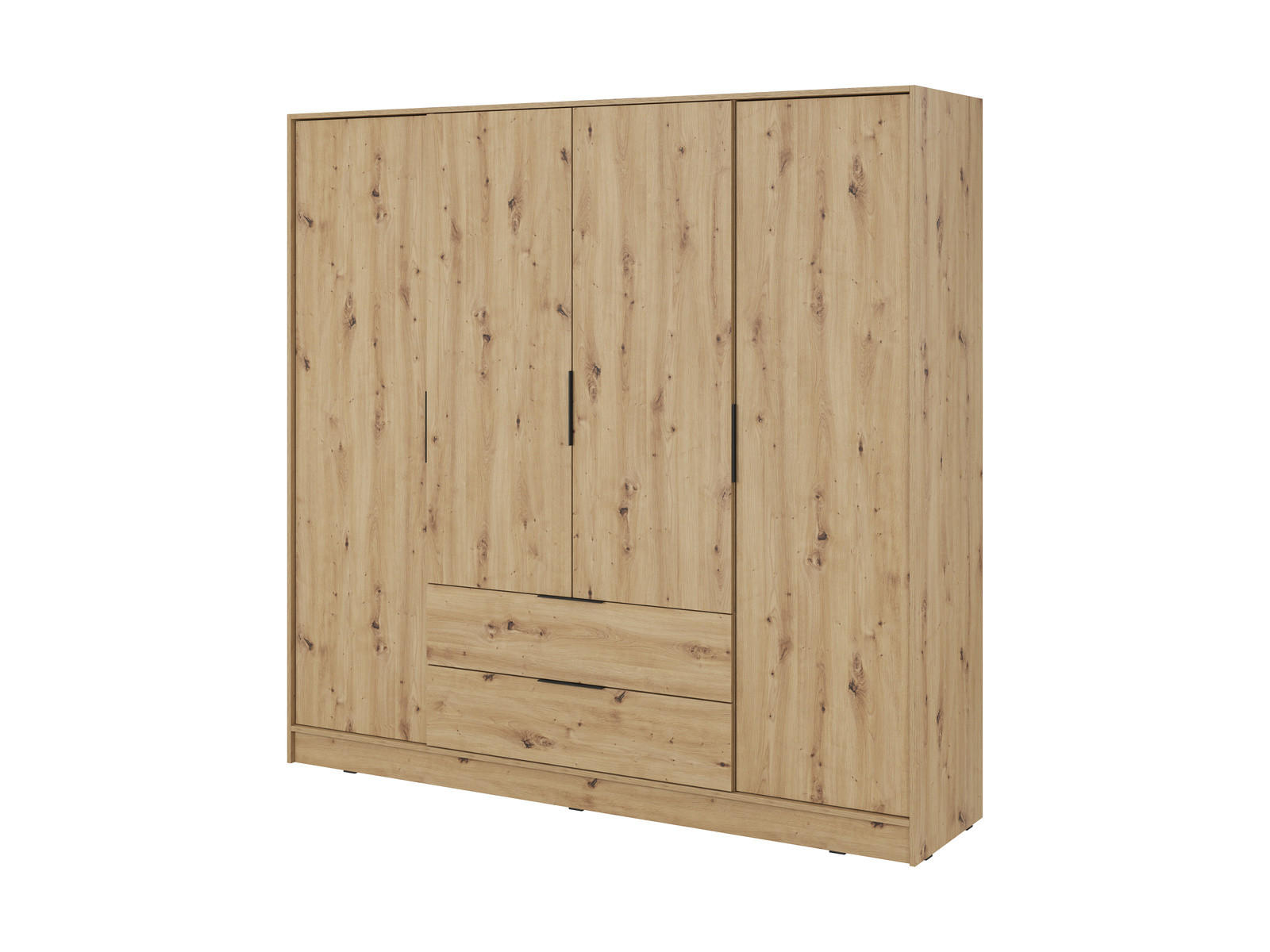 GROSSER Kleiderschrank RICADI 4D (Artisan Eiche, 4 Türen, 2 Schubladen, Kleiderstange, Kunststoffgriffe) - Schwarz/Eiche Artisan, Holz/Holzwerkstoff (206/200/51cm) - Ravio