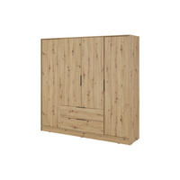 GROSSER Kleiderschrank RICADI 4D (Artisan Eiche, 4 Türen, 2 Schubladen, Kleiderstange, Kunststoffgriffe) - Schwarz/Eiche Artisan, Holz/Holzwerkstoff (206/200/51cm) - Ravio