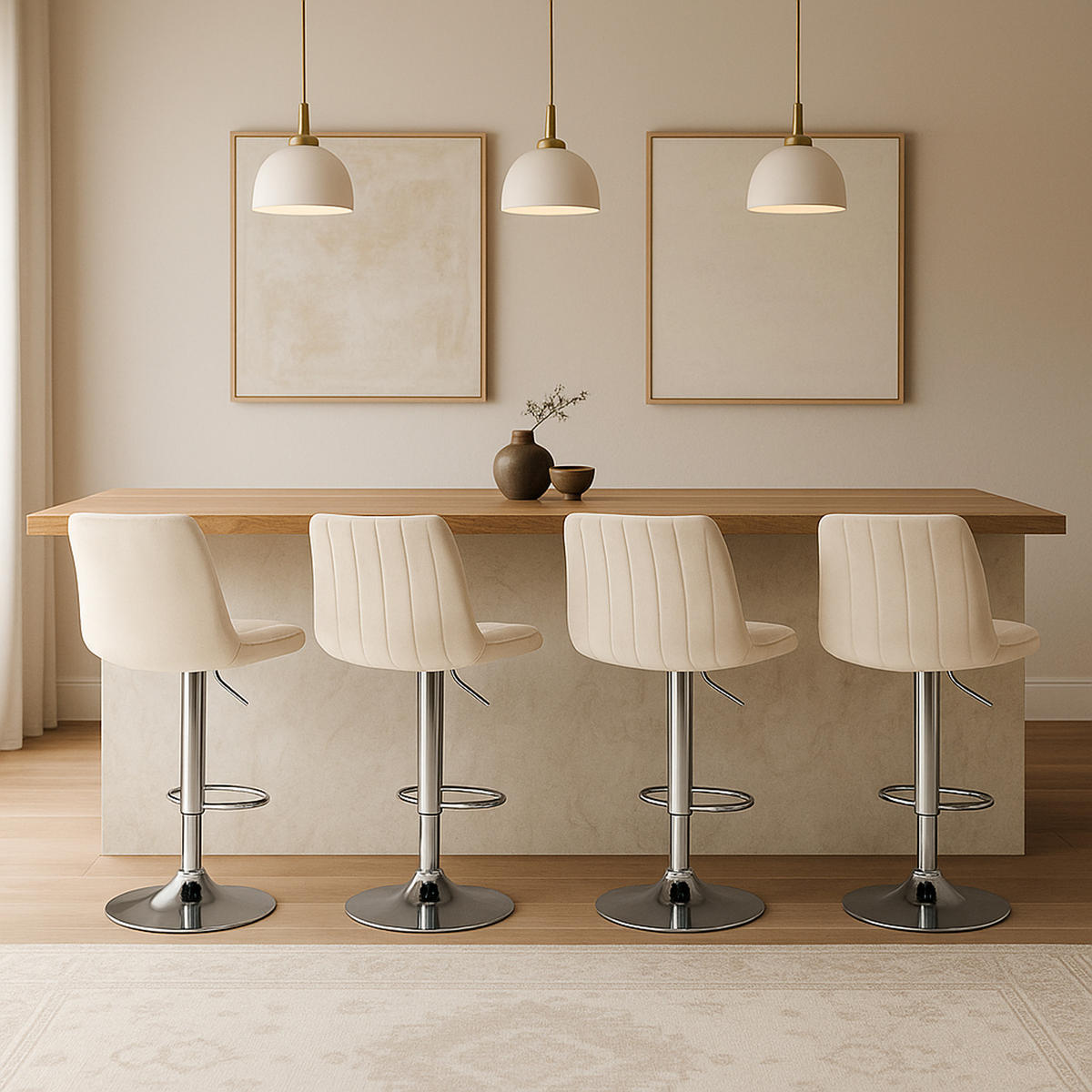 BARHOCKER Tolor Samt chrom creme - Chromfarben/Naturfarben, Textil/Metall (49.5/112/50cm) - TPFLiving