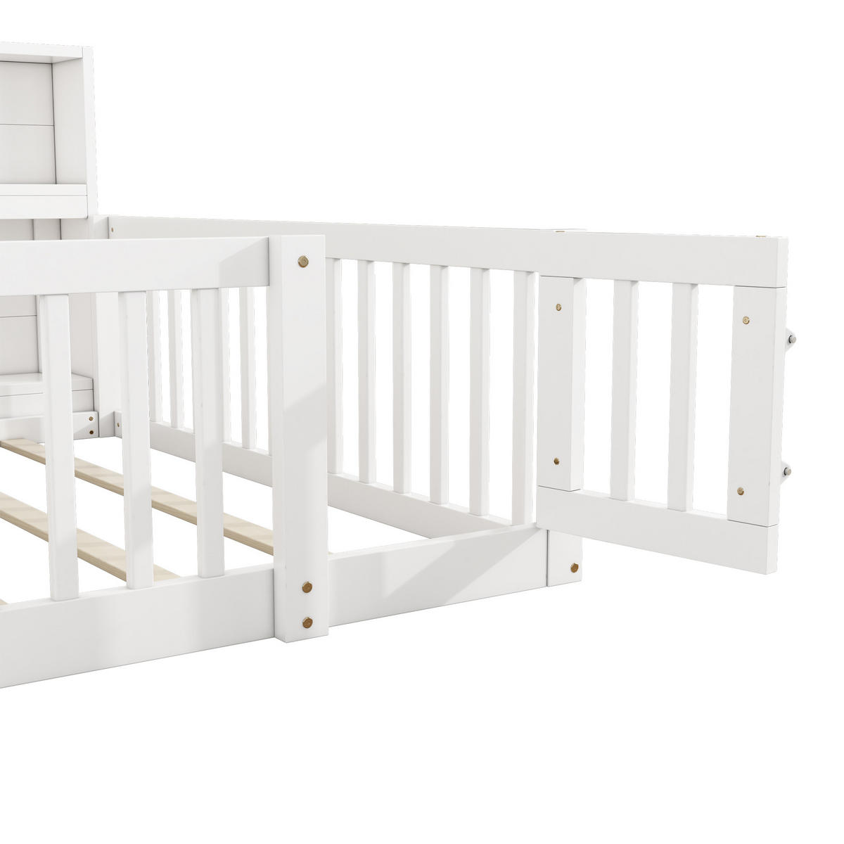 BODENBETT 140/200 cm DE-04799, mit Staufach und Brüstung in Weiß - Weiß, Holz/Holzwerkstoff (140/200cm) - ComfortXL