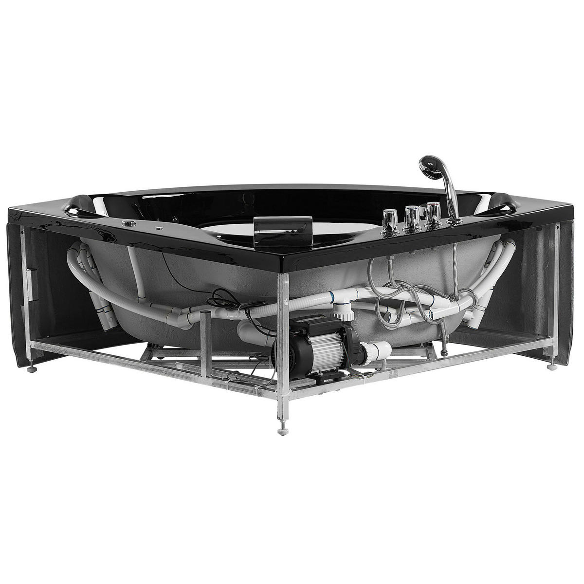 WHIRLPOOL-BADEWANNE mit LED 150x190x61 cm schwarz Tocoa - Schwarz, Kunststoff (150/61/190cm) - Beliani