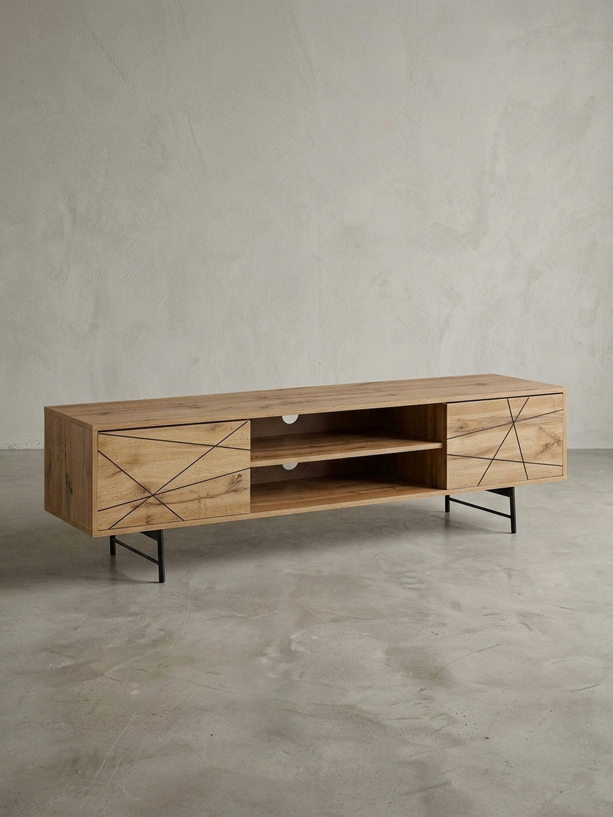 LOWBOARD Eiche-Dekor Modern Stil 160 cm Breit mit Linienmuster - Schwarz/Braun, Holz/Metall (160/45/40cm) - KADIMA DESIGN