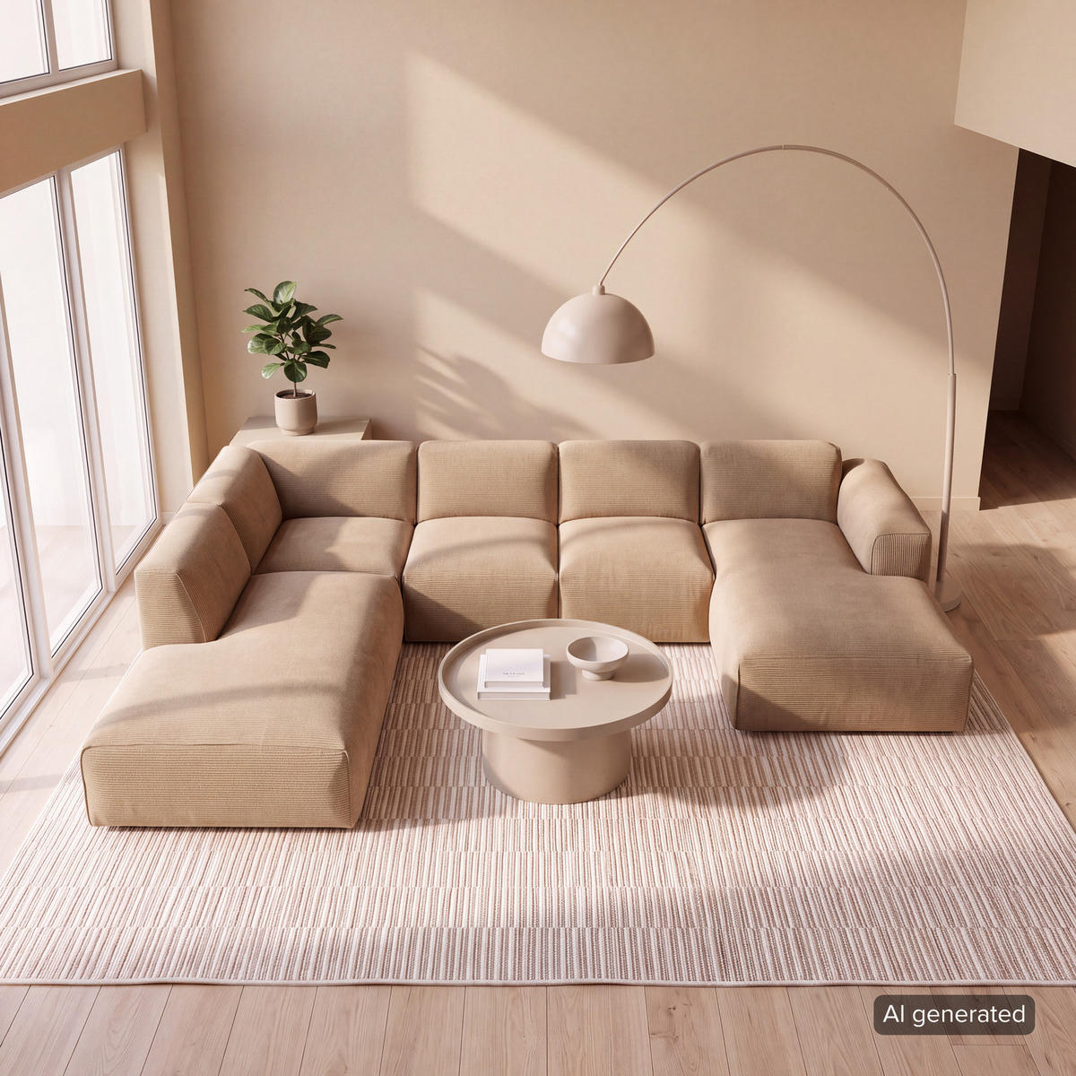 WOHNLANDSCHAFT mit Longchair - Taupe/Schwarz, Kunststoff/Textil (325/71/235cm) - home24