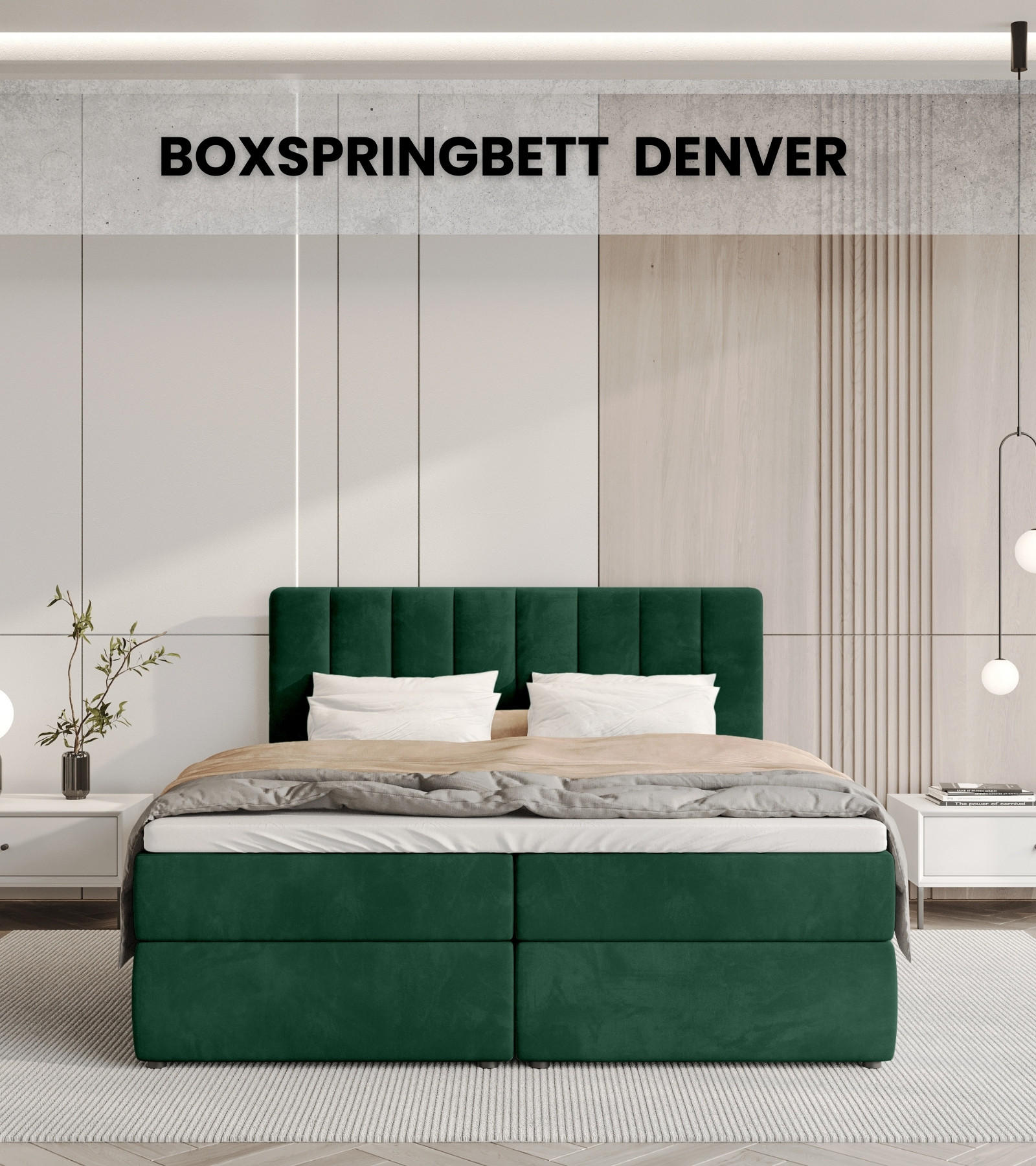 BOXBETT Denver mit Topper 180/200 Grün - Grün, Holzwerkstoff/Textil (180/200cm) - Bromarkt