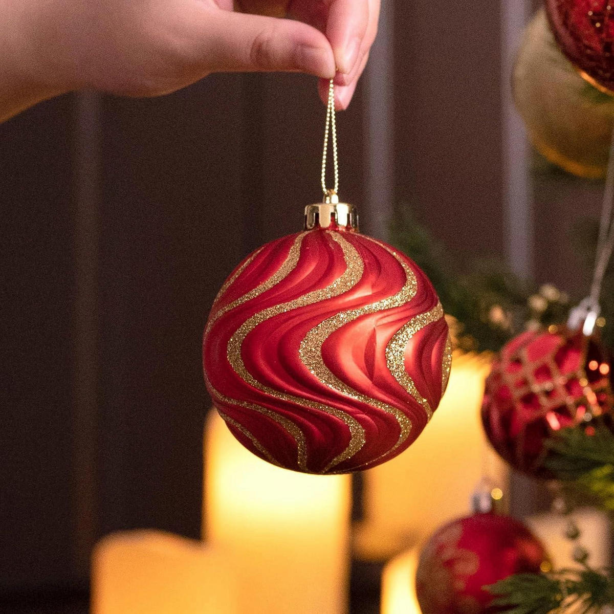 WEIHNACHTSKUGELN 12-teiliges Set 8 cm Rot Gold - Multicolor, Kunststoff (8/8/8cm)