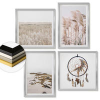 WANDBILDER 4er Set - 50x50 cm & 40x60 cm Silberner Rahmen - Wiesen, Strand, Boho-Stil - Silberfarben, Kunststoff (50/50cm) - ArtPrintCave