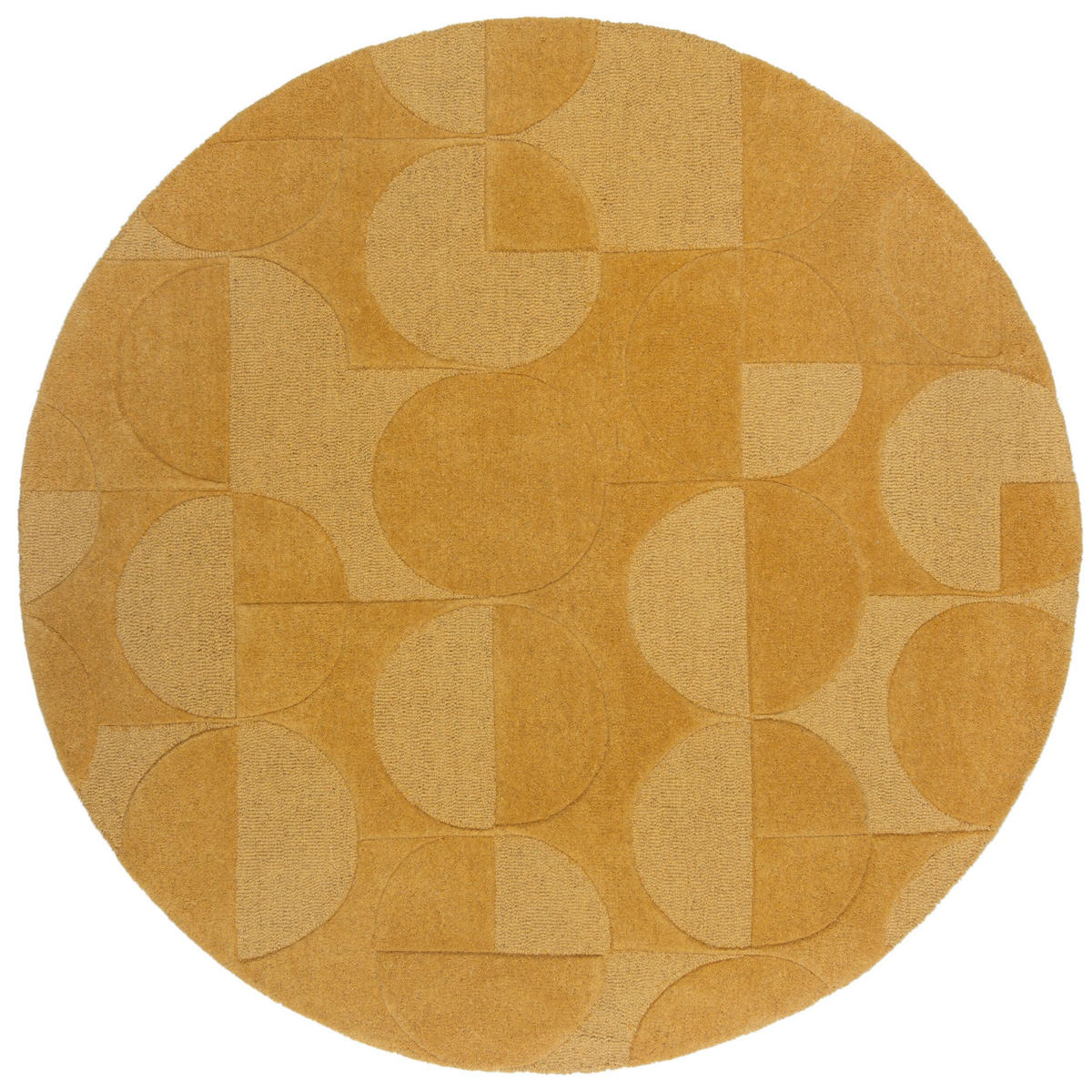 WOLLTEPPICH Geometrisches-Design, naturfarben DEBEN NOAH, Senfgelb 160x160 cm - Currygelb, Textil (160/160cm) - KADIMA DESIGN