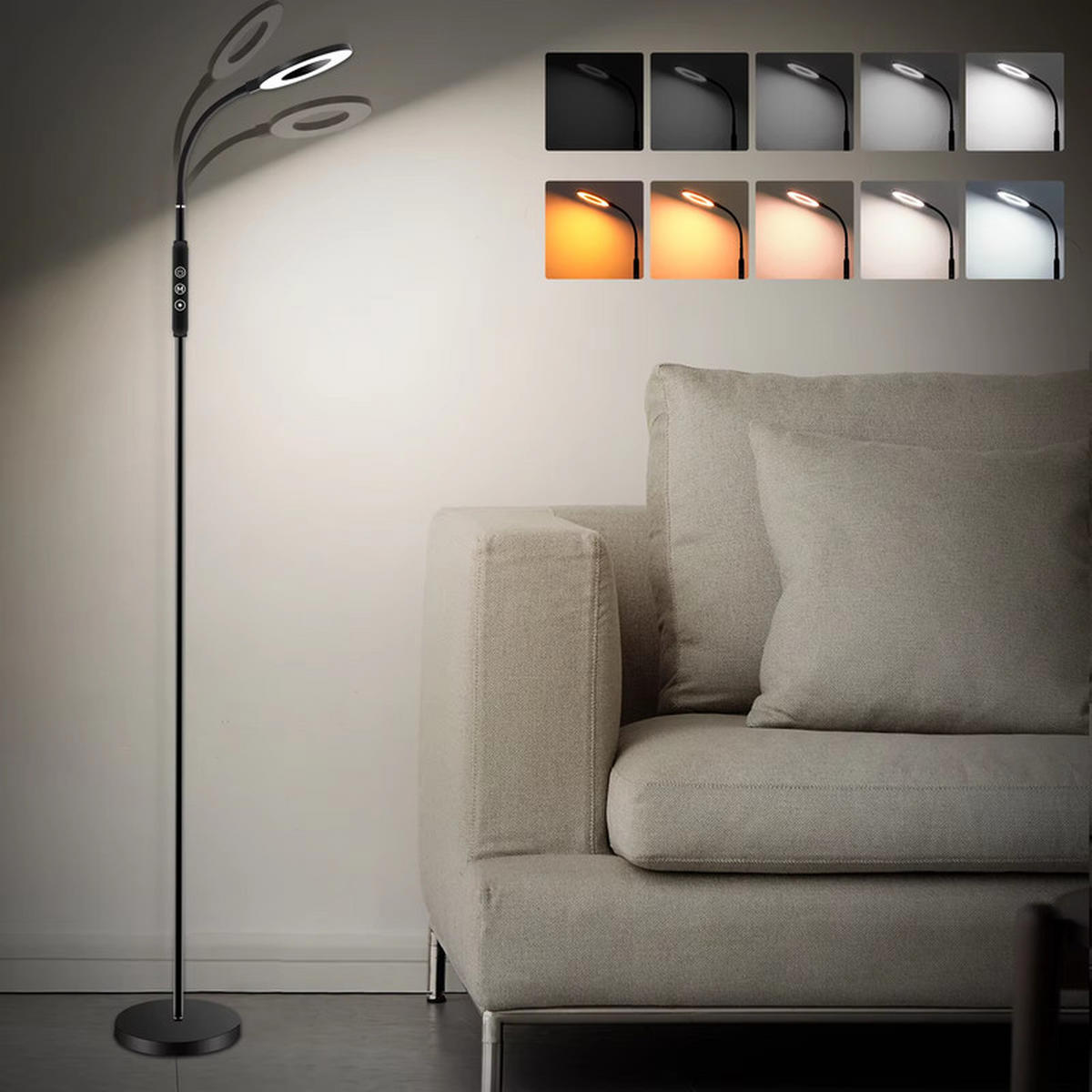 LED-STEHLEUCHTE Dimmbar 1800–6000K 360° Drehbar Nachtlicht Memory Funktion - Schwarz, Kunststoff/Metall (1/1/1cm) - Kaket