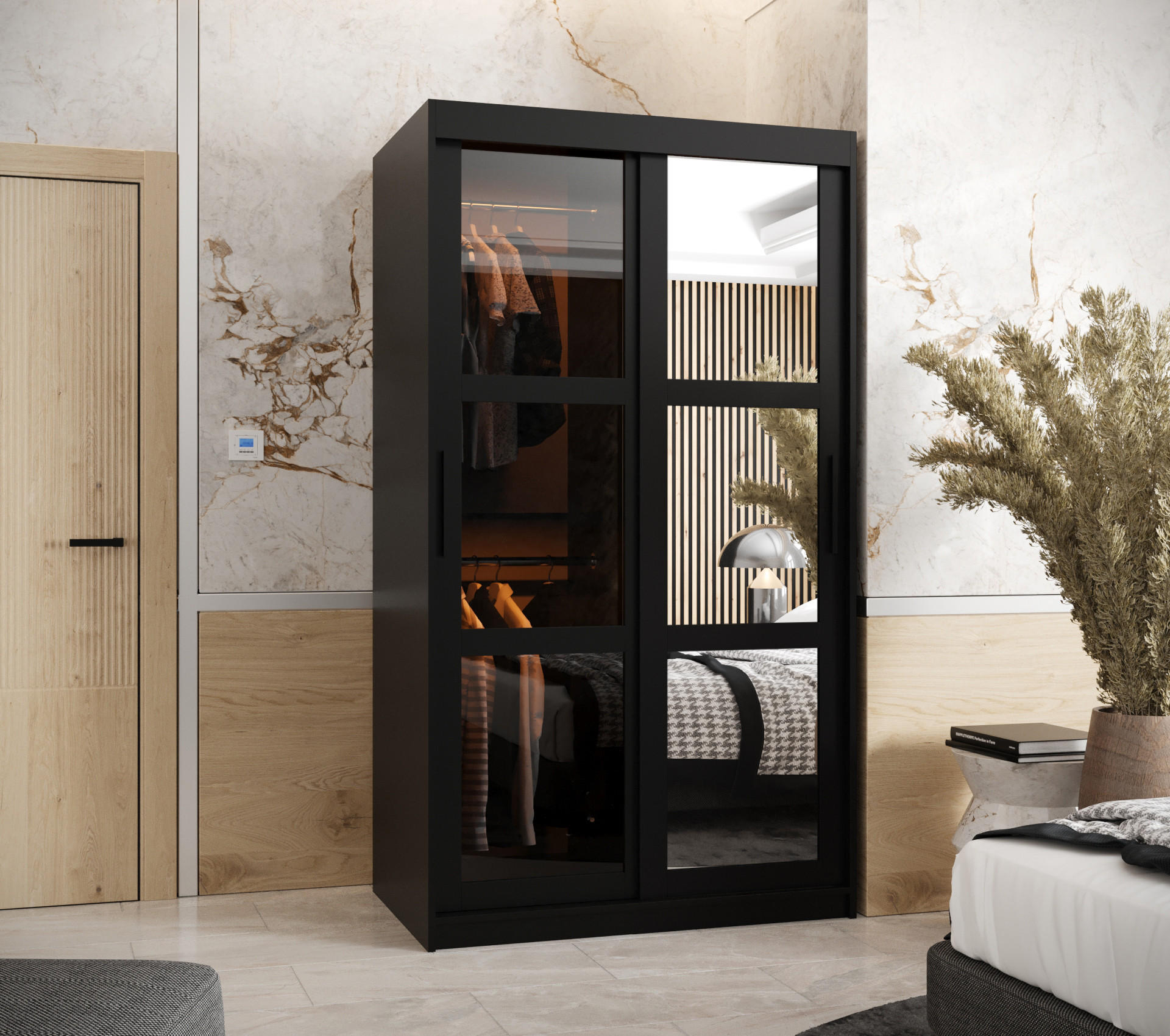 SCHWEBETÜRENSCHRANK 200/100/62 2-türig - Schwarz, Holz/Kunststoff (100/200/62cm) - Abiks Möbel