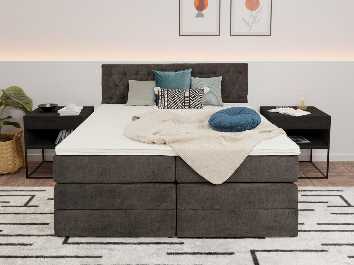 BOXSPRINGBETT Verona Anthrazit 160/200 cm H3/H4 Samt - Anthrazit, Textil (160/200cm) - wonello