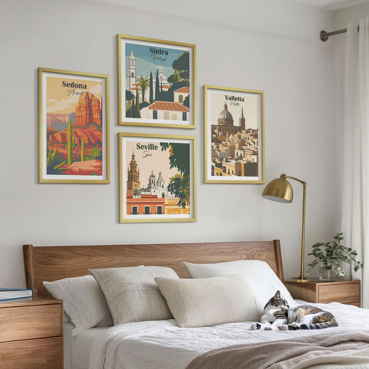 BILDER SET 4er Set - 50x50 cm & 40x60 cm Goldrahmen - Retro-Stadtansichten Sedona Sintra - Goldfarben, Kunststoff (50/50cm) - TULUP