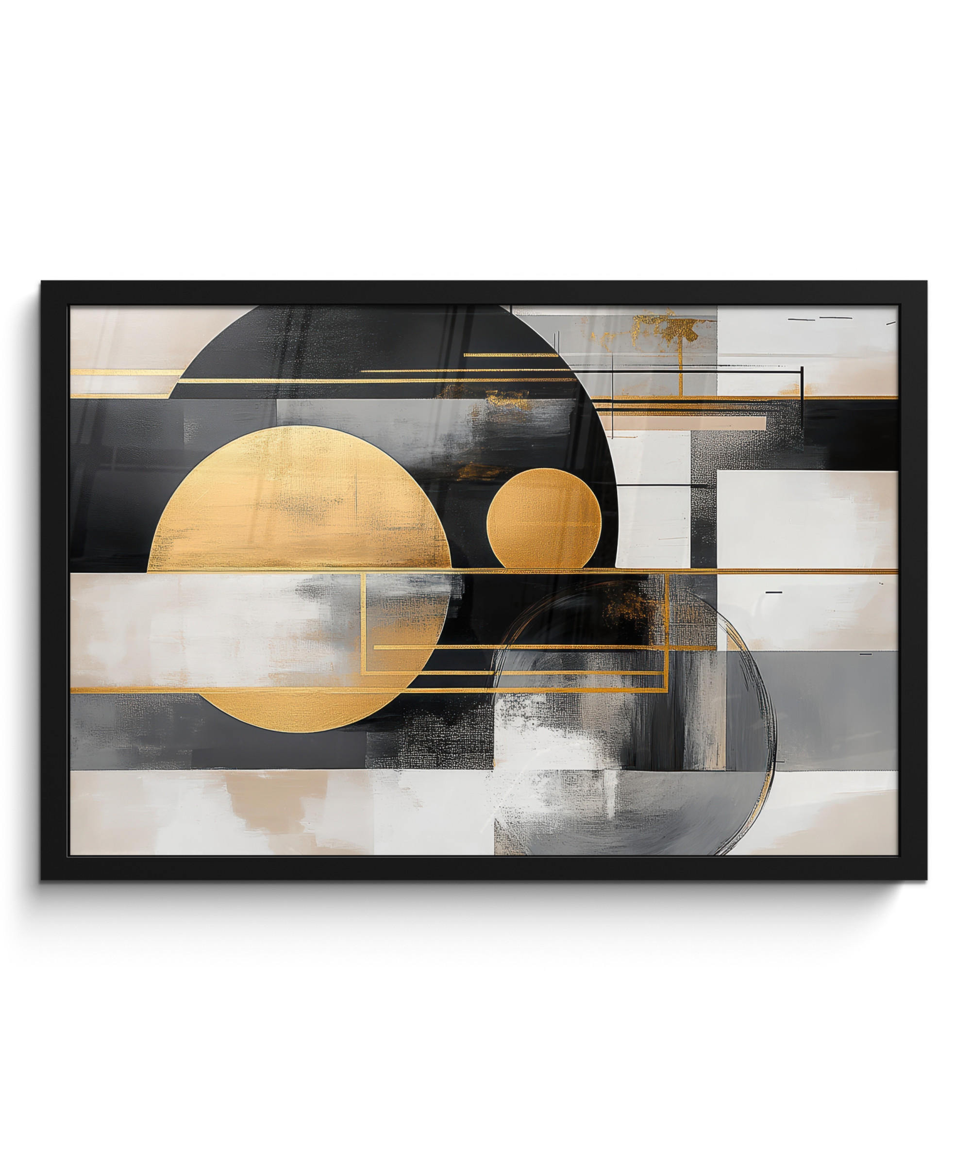 POSTER MIT RAHMEN Abstrakt - Gold - Silber - Formen - Ästhetisch - Modern 60x40 cm - Goldfarben, Papier (60/40cm) - MuchoWow