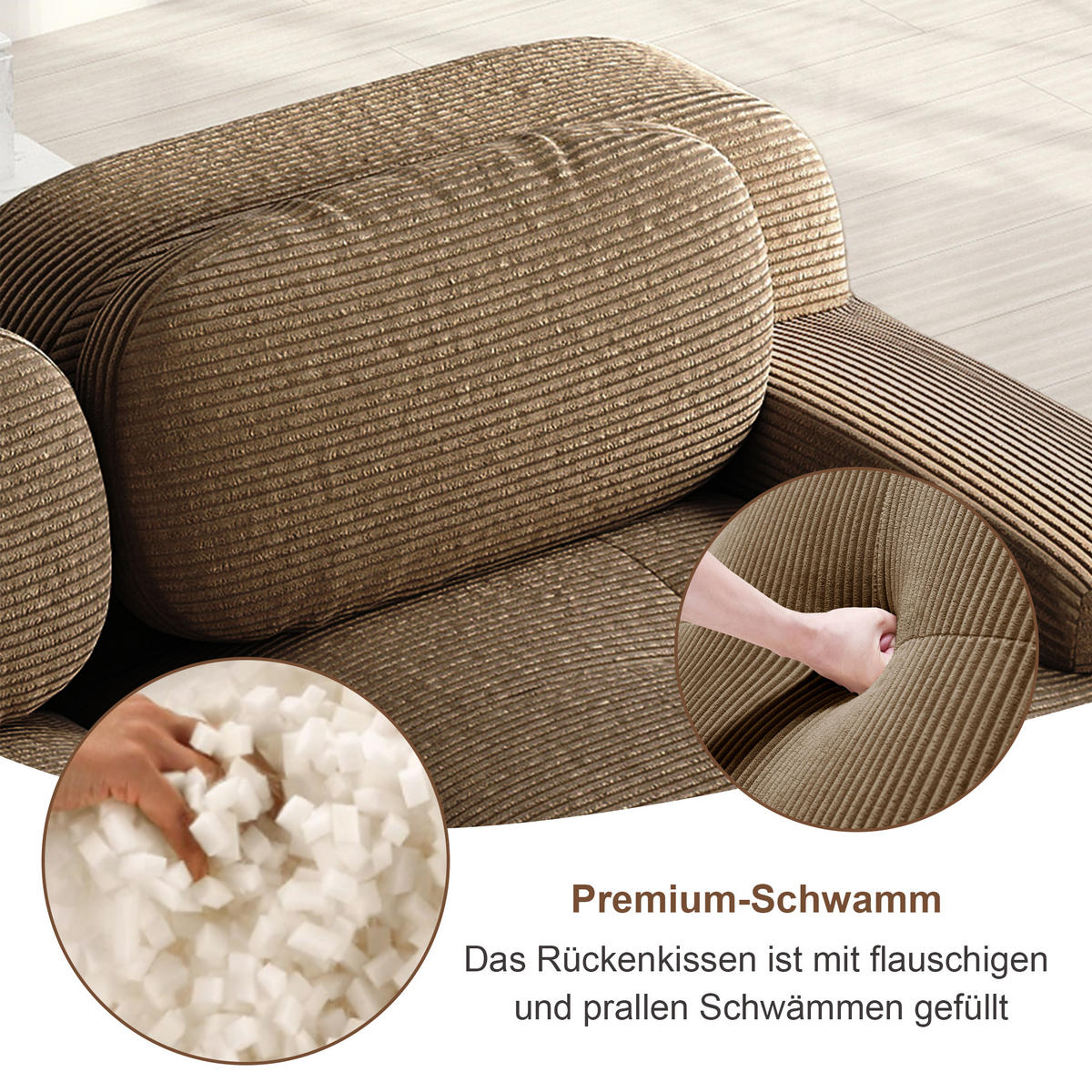 2-SITZER Sofa 208x103x75 cm aus Cordstoff modular ohne Gestell, braun - Braun, Textil (103/75/208cm)