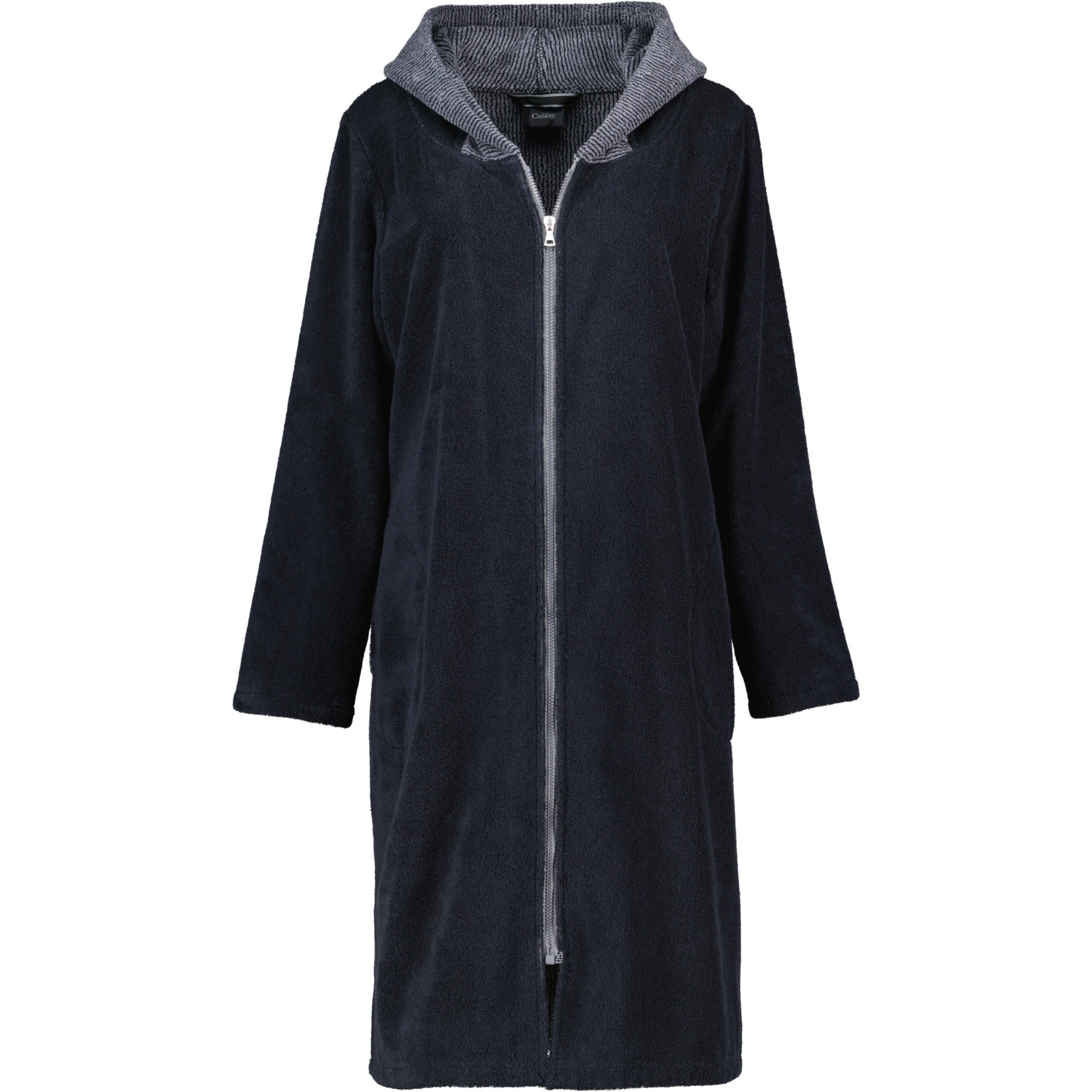 BADEMANTEL DAMEN KAPUZE ZIPPER 5108 SCHWARZ - 97 - Schwarz, Textil (Snull) - Cawoe