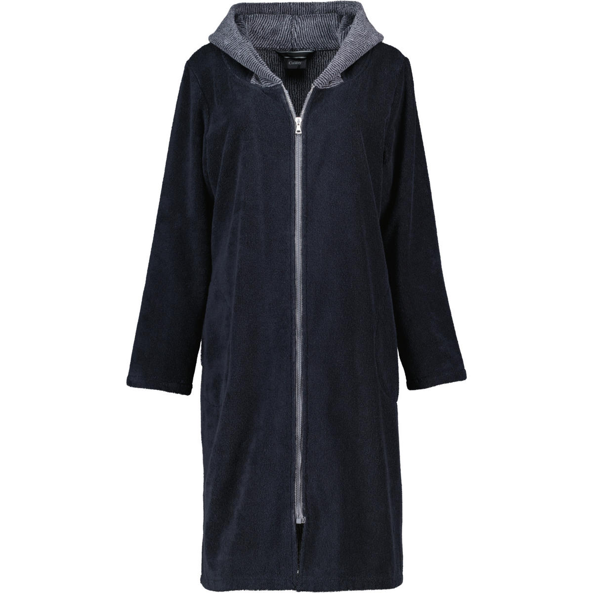 BADEMANTEL DAMEN KAPUZE ZIPPER 5108 SCHWARZ - 97 - Schwarz, Textil (Snull) - Cawoe