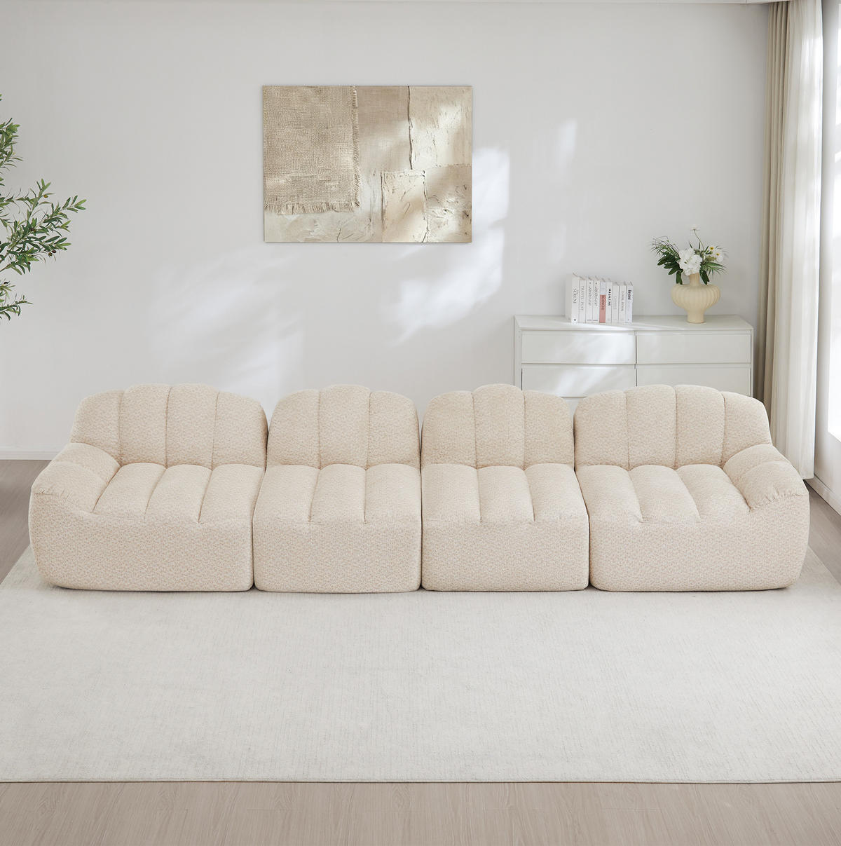SOFA modular 4-Sitzer frameless Beige White - Beige, Kunststoff (104/79/366cm) - Meubliv
